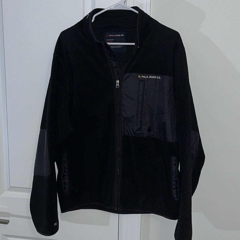Polo Jeans Co RL 67 Ralph Lauren Black Full Zip‎ Denali style Fleece Jacket coat